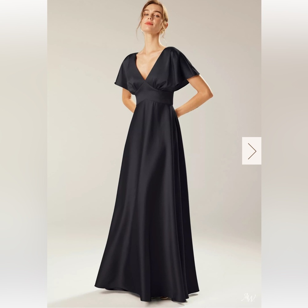 AW Bridal Nora Dress Black Satin Size 6 *altered for length*